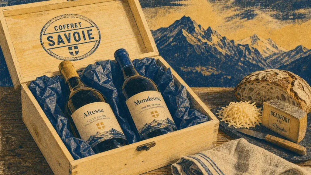 Coffret vin Savoie : bouteilles Altesse et Mondeuse, dégustation alpine