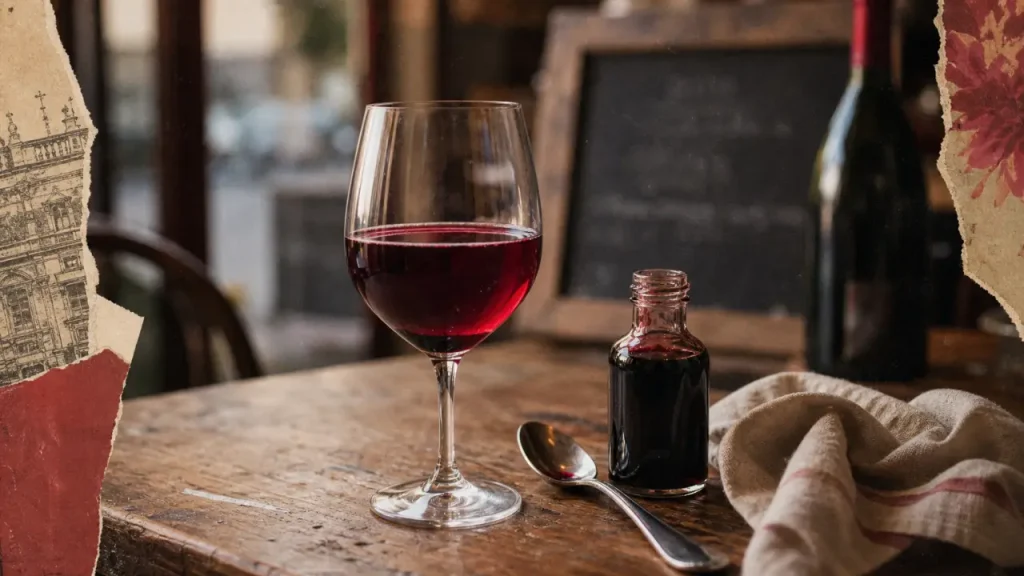 Communard boisson cassis et vin rouge 1871, verre à vin et sirop de cassis