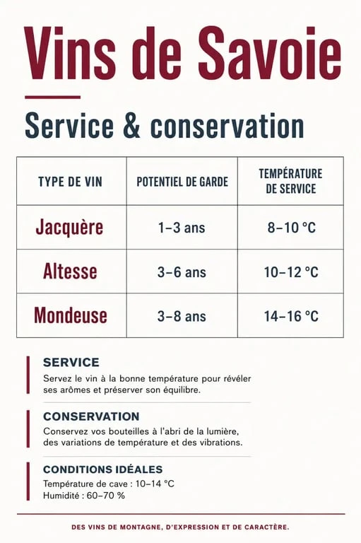 Infographie des conseils de service et conservation pour un coffret vin Savoie