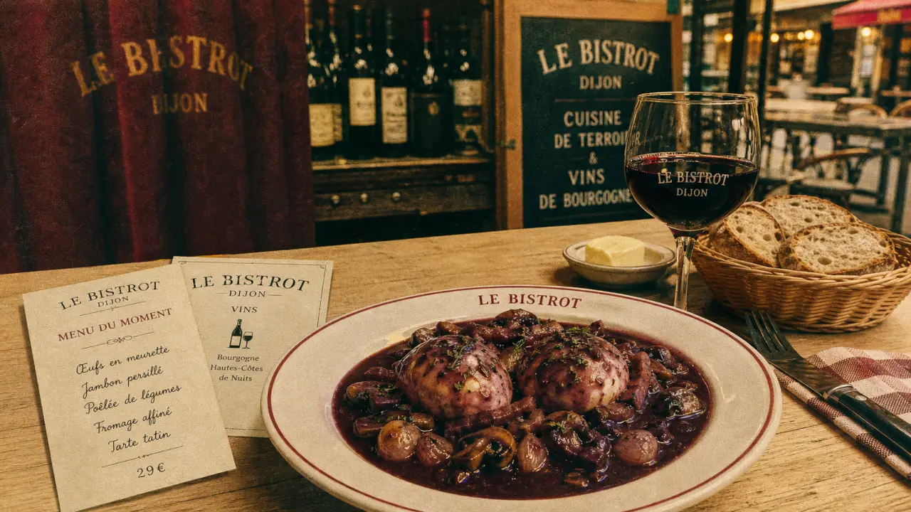 Les 10 meilleurs restaurants à Dijon Côte d'Or 2025 : table de bistrot, meurette et vin rouge