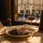 Meilleurs restaurant vichy : table avec menu et vin en café-brasserie