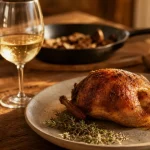 Quel vin servir avec des cailles rôties : caille dorée et deux verres de vin