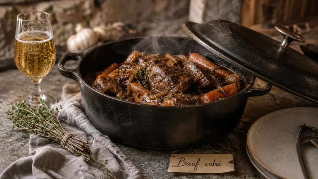 Viande au cidre normandie : bœuf mijoté au cidre brut