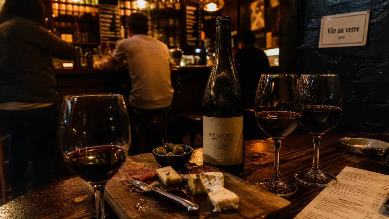 bar à vin paris montparnasse : verres de vin rouge et planche de charcuterie