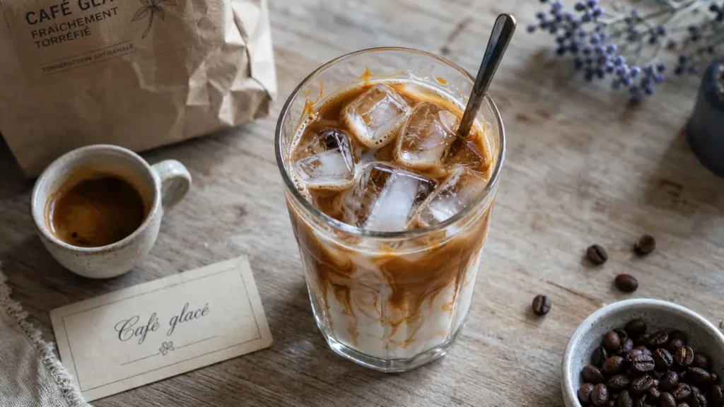 Café glacé maison avec glaçons et lait, recette rapide