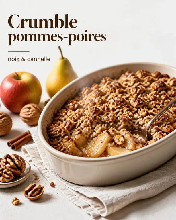 Dessert d automne crumble pommes-poires aux noix et cannelle servi tiède