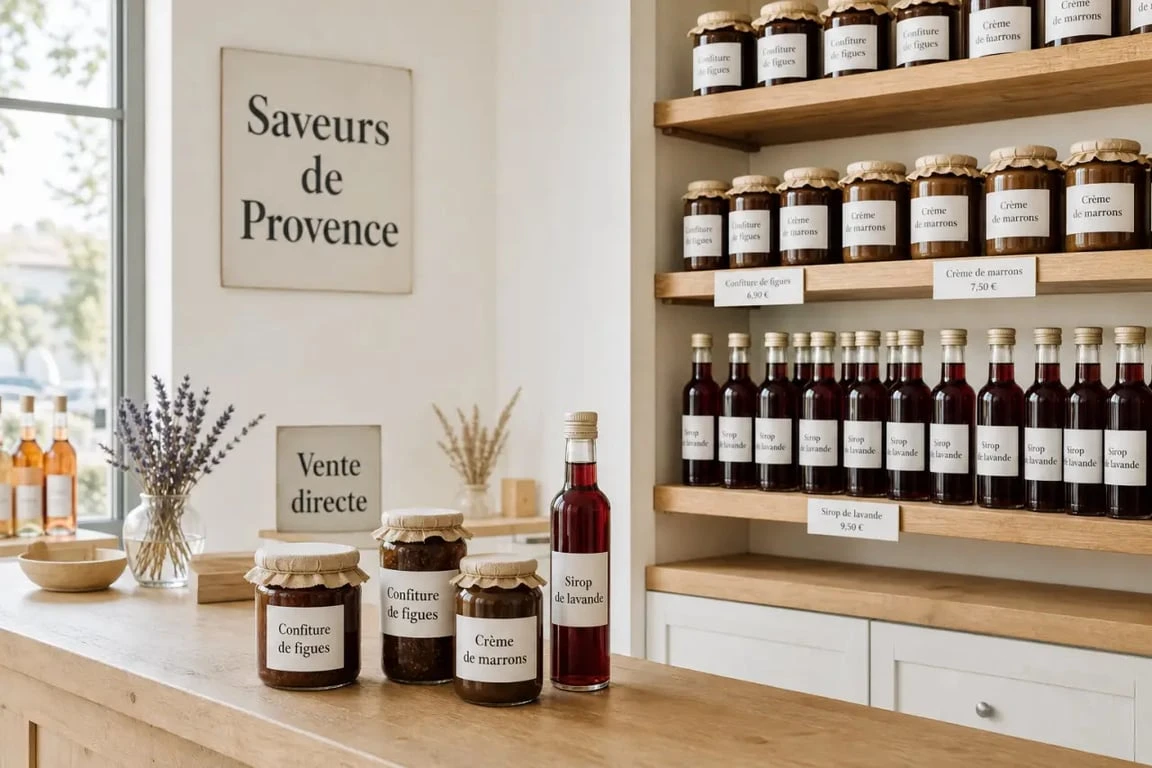 Provence Gourmande produits du terroir : boutique de vente directe avec confitures, crèmes de marrons et sirops de Provence