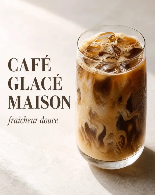 Café glacé maison servi dans un grand verre avec glaçons et lait froid