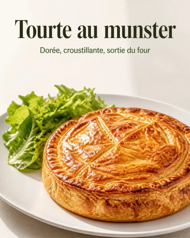 Tourte au munster, recette de fromage des Vosges, dorée et servie chaude