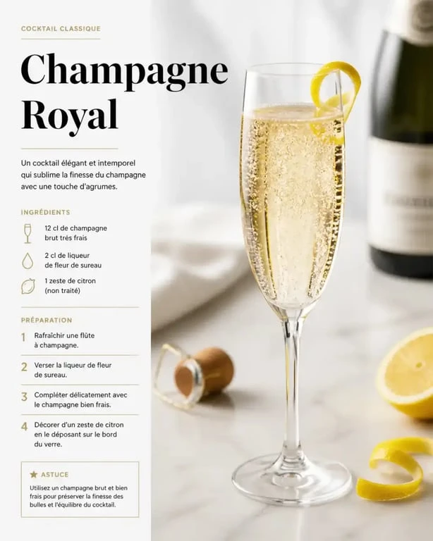 Cocktail Champagne Royal pour sublimer un champagne entamé