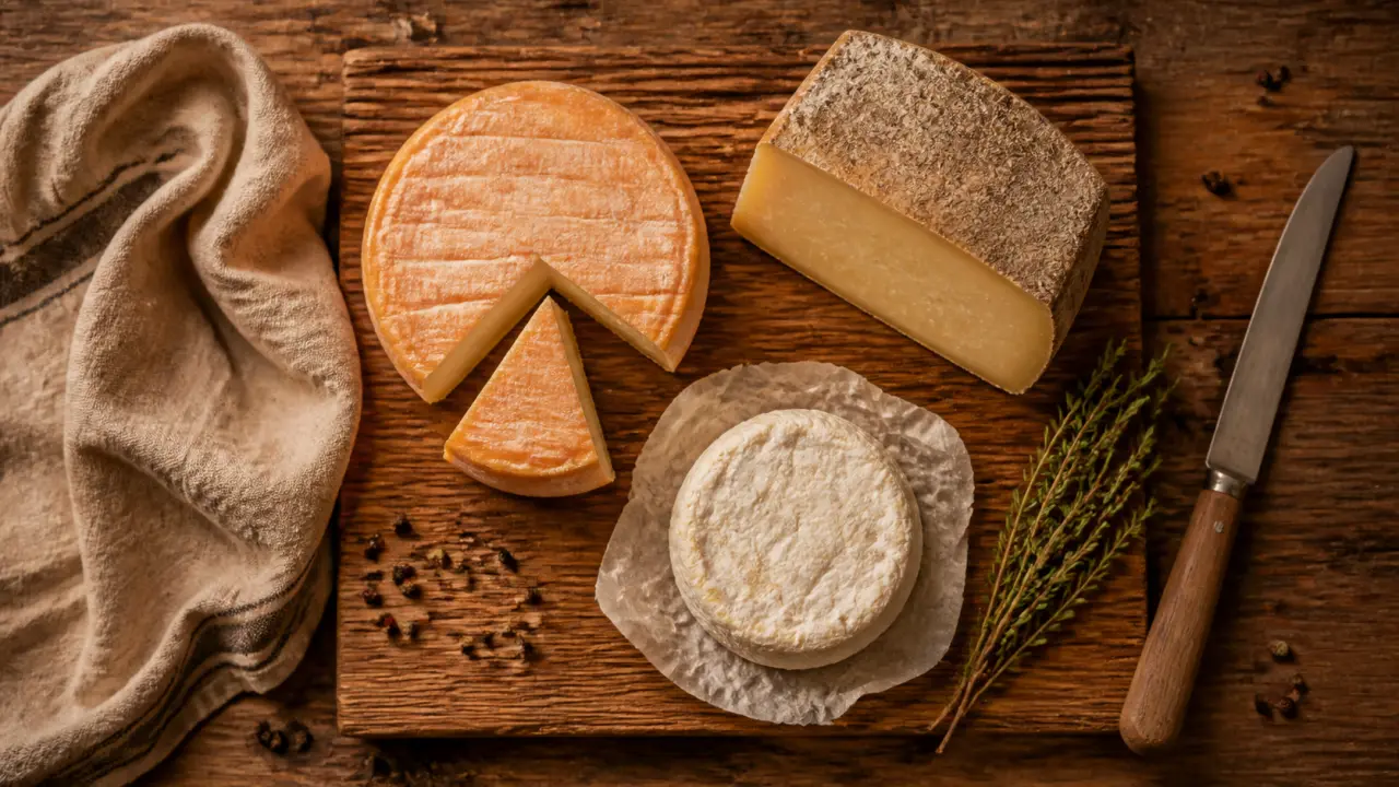 Fromage des Vosges : munster, tome et chèvre sur planche