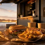 hemen local street food à Hendaye Plage : bagel et hot-dog sur terrasse face à l’océan