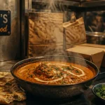 Indie’s street food : butter chicken fumant, naan et coriandre à Athis-Mons