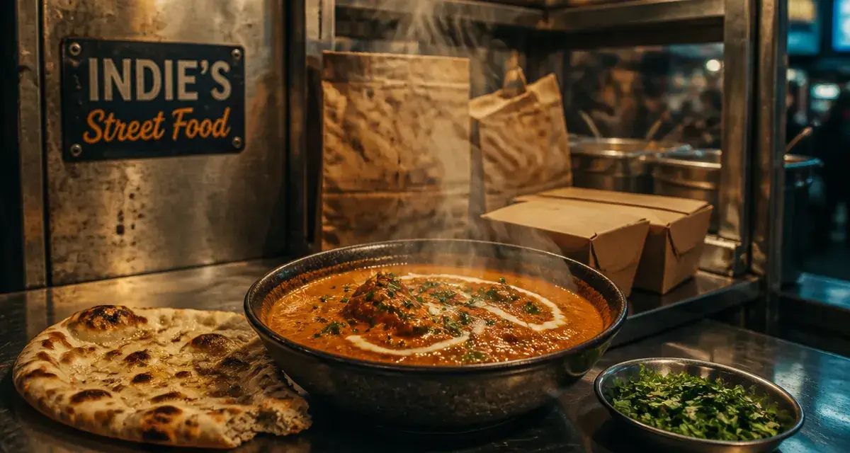 Indie’s street food : butter chicken fumant, naan et coriandre à Athis-Mons