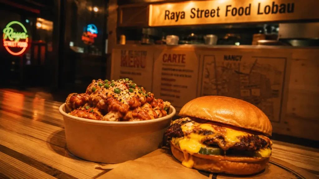 Raya Street Food Nancy gd coeur : riz crousty doré et smash burger au cheddar