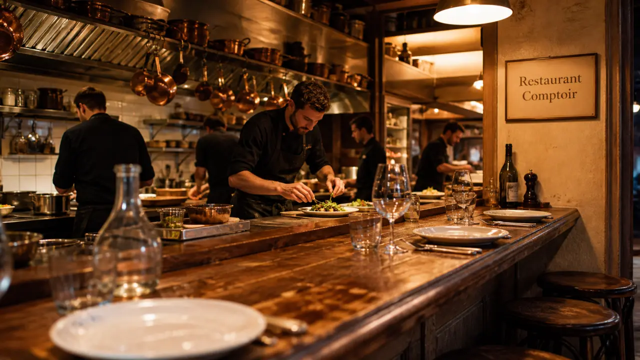 Restaurant comptoir cuisine Bordeaux : comptoir et cuisine ouverte