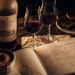 Vins rouges sucrés : bouteille et verres, ambiance chocolat
