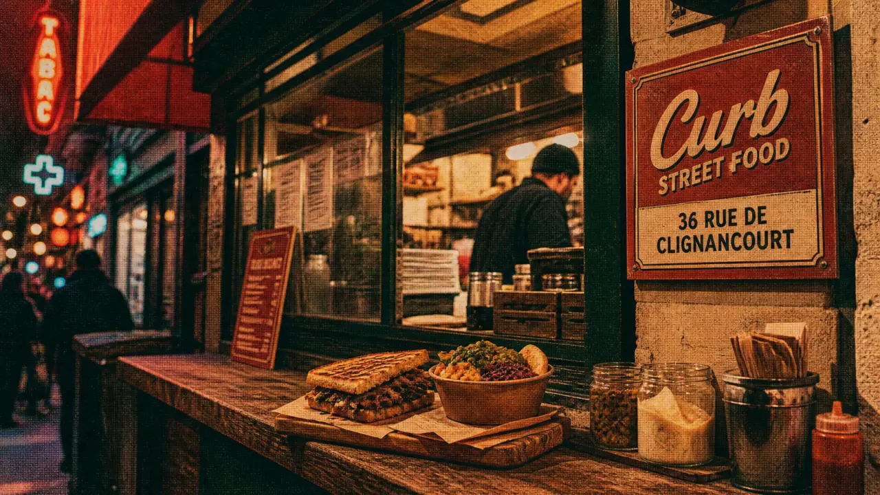 curb street food Paris 18e : sandwichs et bowls dans une vitrine