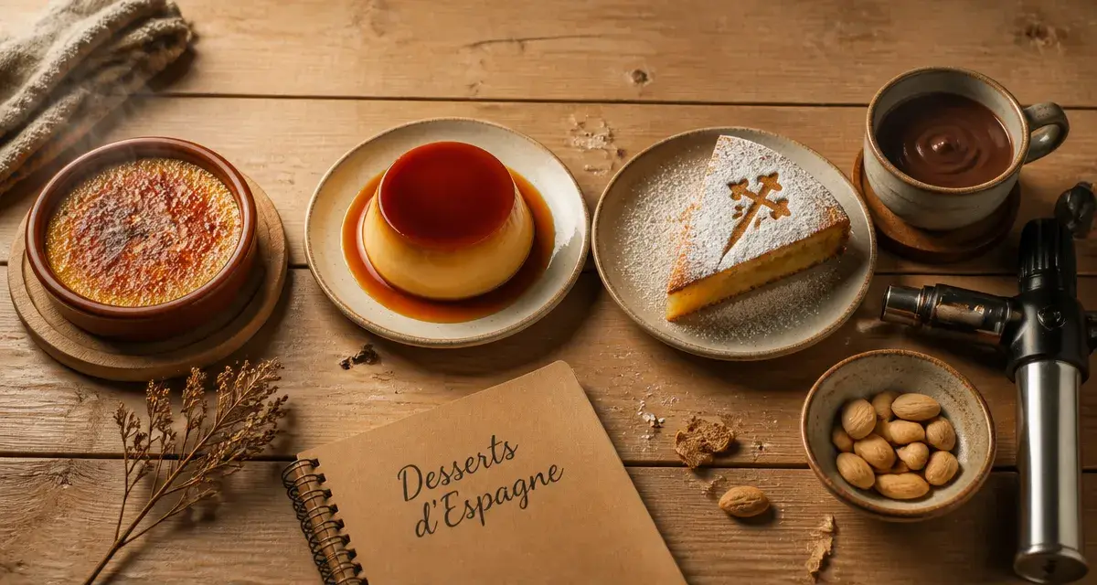 Dessert espagnoles : churros, flan et crema catalana, photo