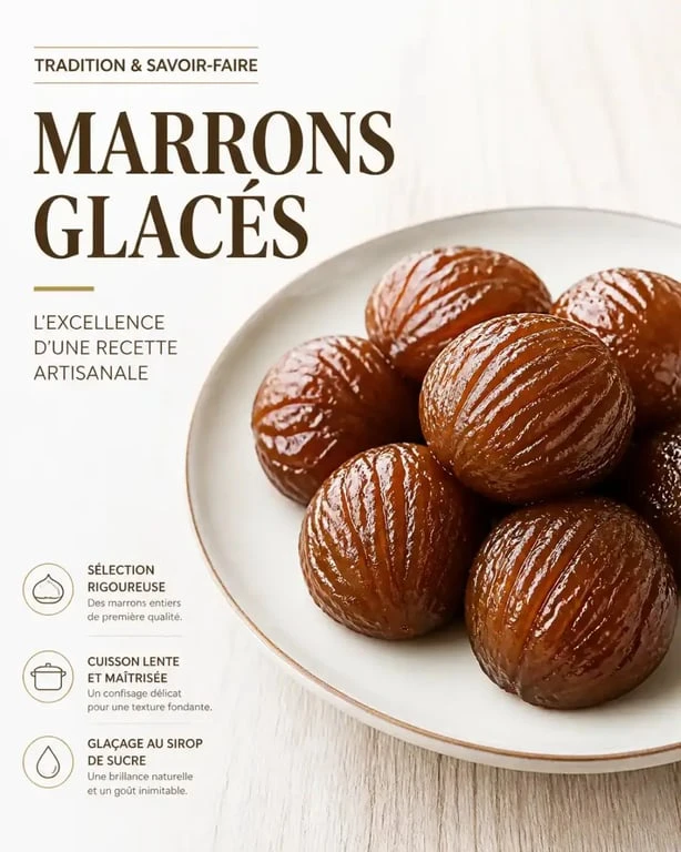Marrons glacés faits maison joliment présentés sur une assiette pour les fêtes