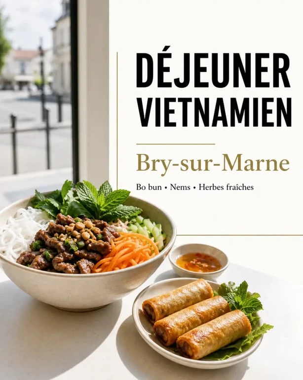 Bolkiri Bry-sur-Marne street food viêt avec un bo bun, des nems et une présentation de repas vietnamien en restaurant