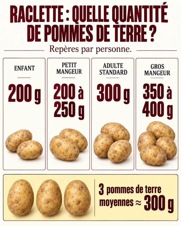 Combien de patate par personne raclette : infographie des portions selon l'appétit