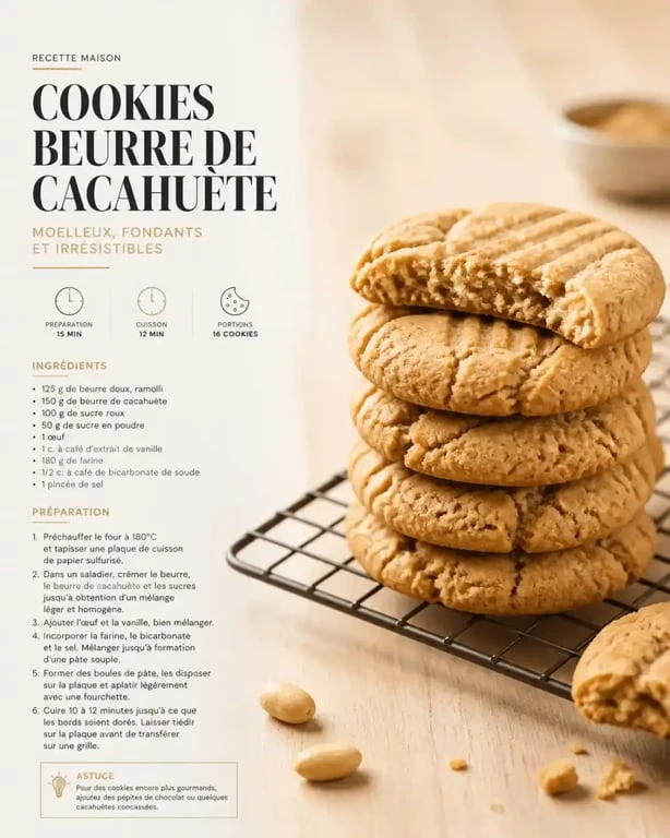 Recette avec beurre de cacahuète : cookies fondants faits maison sur grille de refroidissement