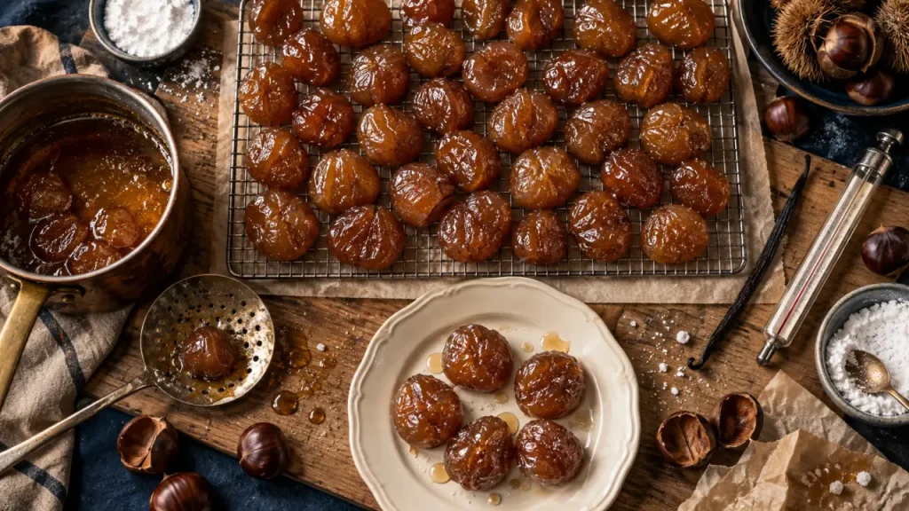 Recettes des marrons glacés artisanales : marrons glacés brillants et sucre cristallisé