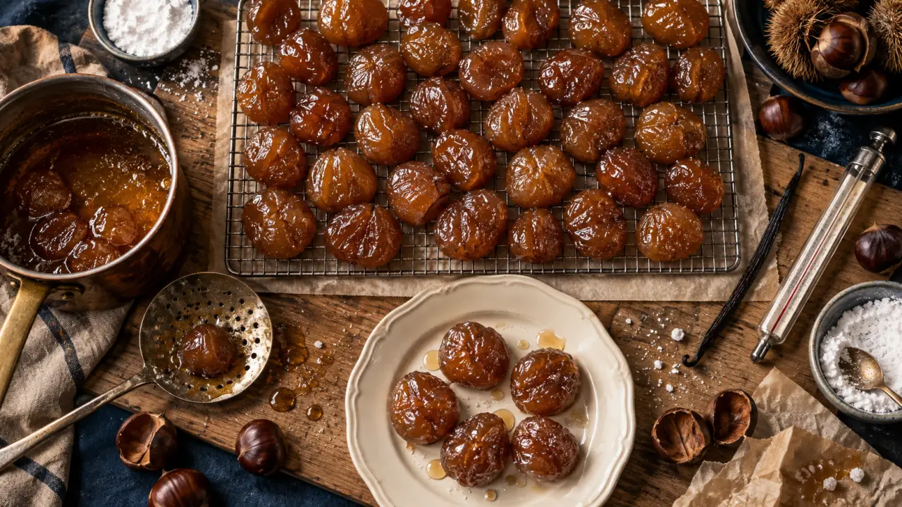 Recettes des marrons glacés artisanales : marrons glacés brillants et sucre cristallisé