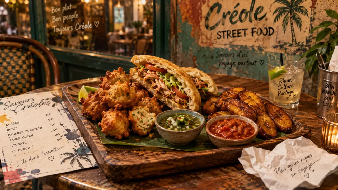 Créole street food à Mérignac : accras et bokit sur plateau