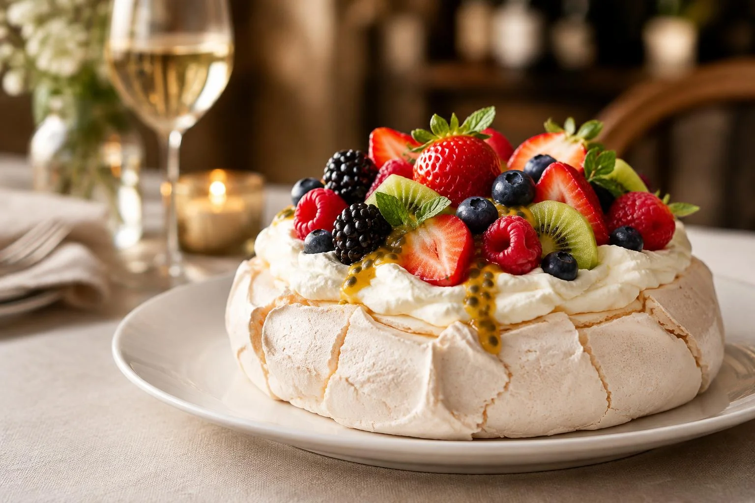 Pavlova de saison : 90 °C, 18 cm et chantilly stable