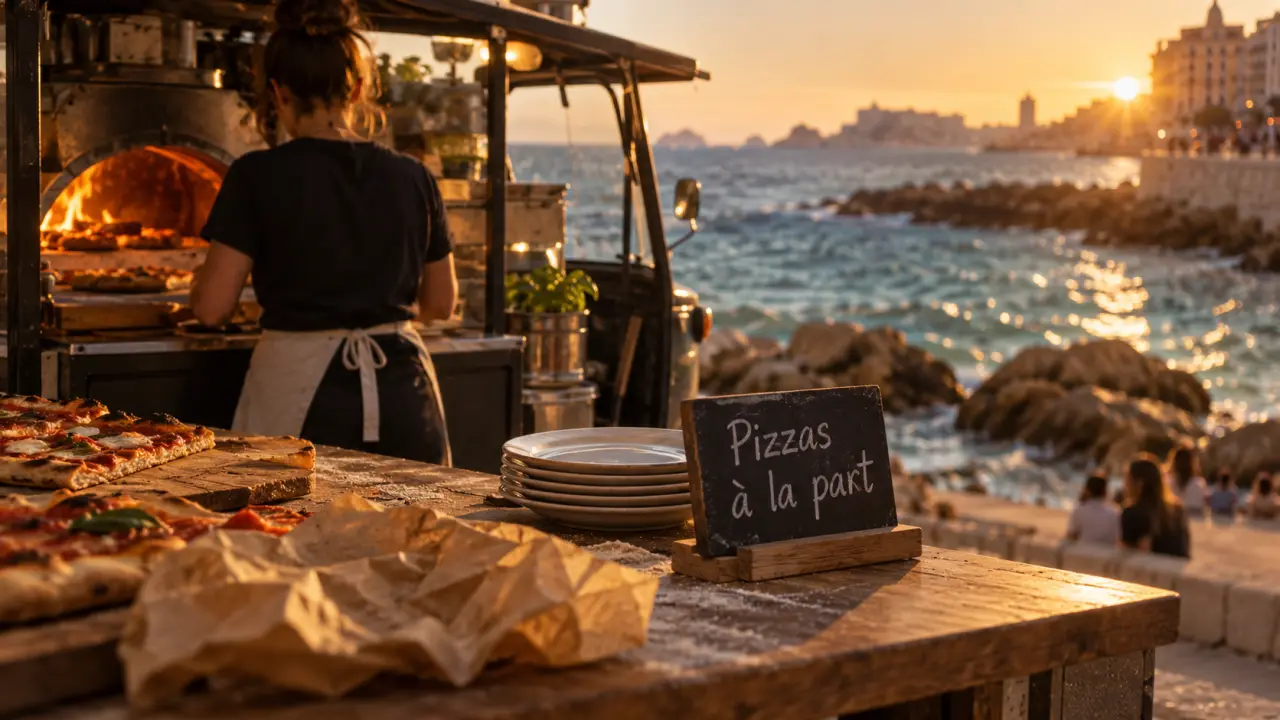 Tranquillo street food : pizza napolitaine près du sable, triporteur pizzeria en bord de mer